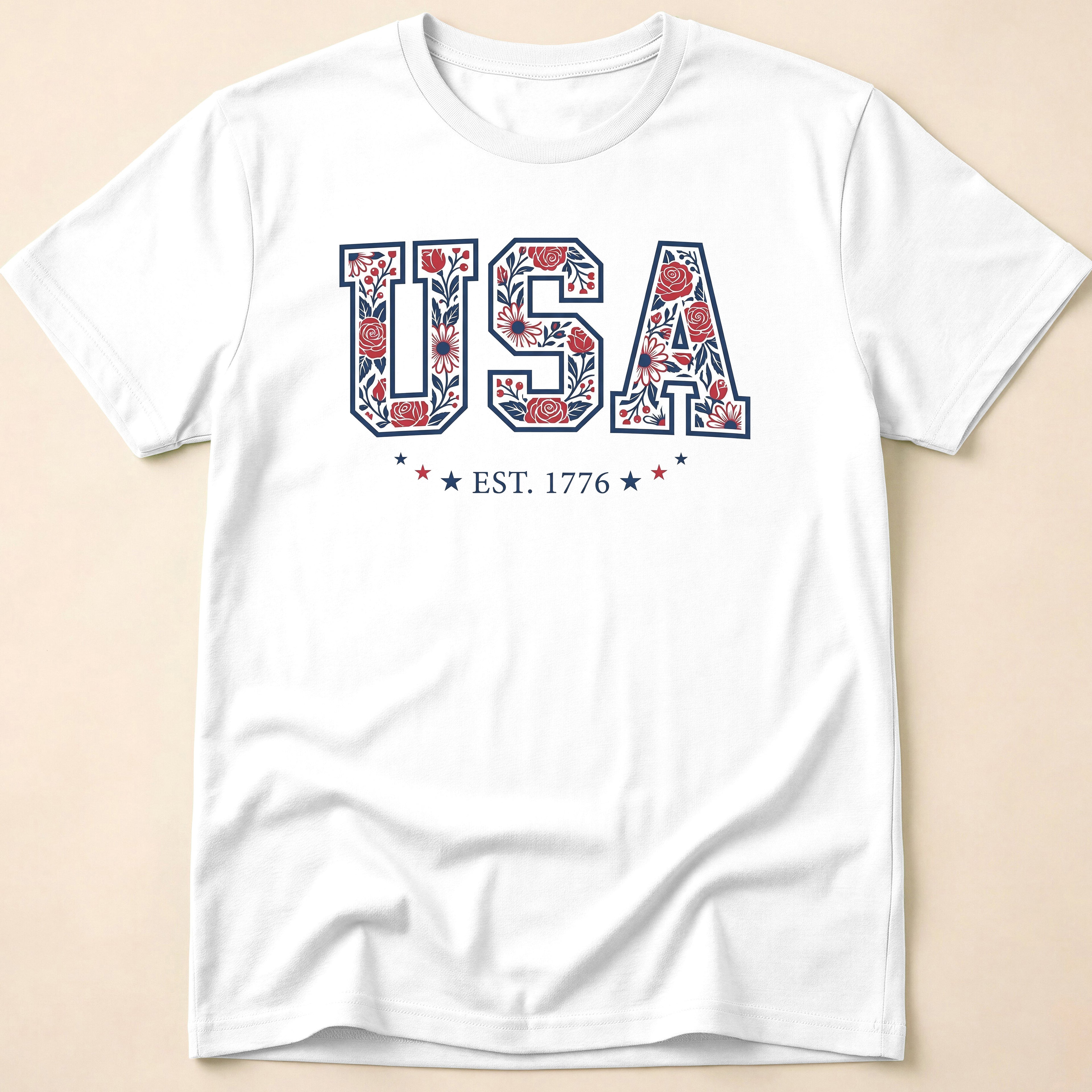 Boho USA Floral Rose Est 1776 T-Shirt