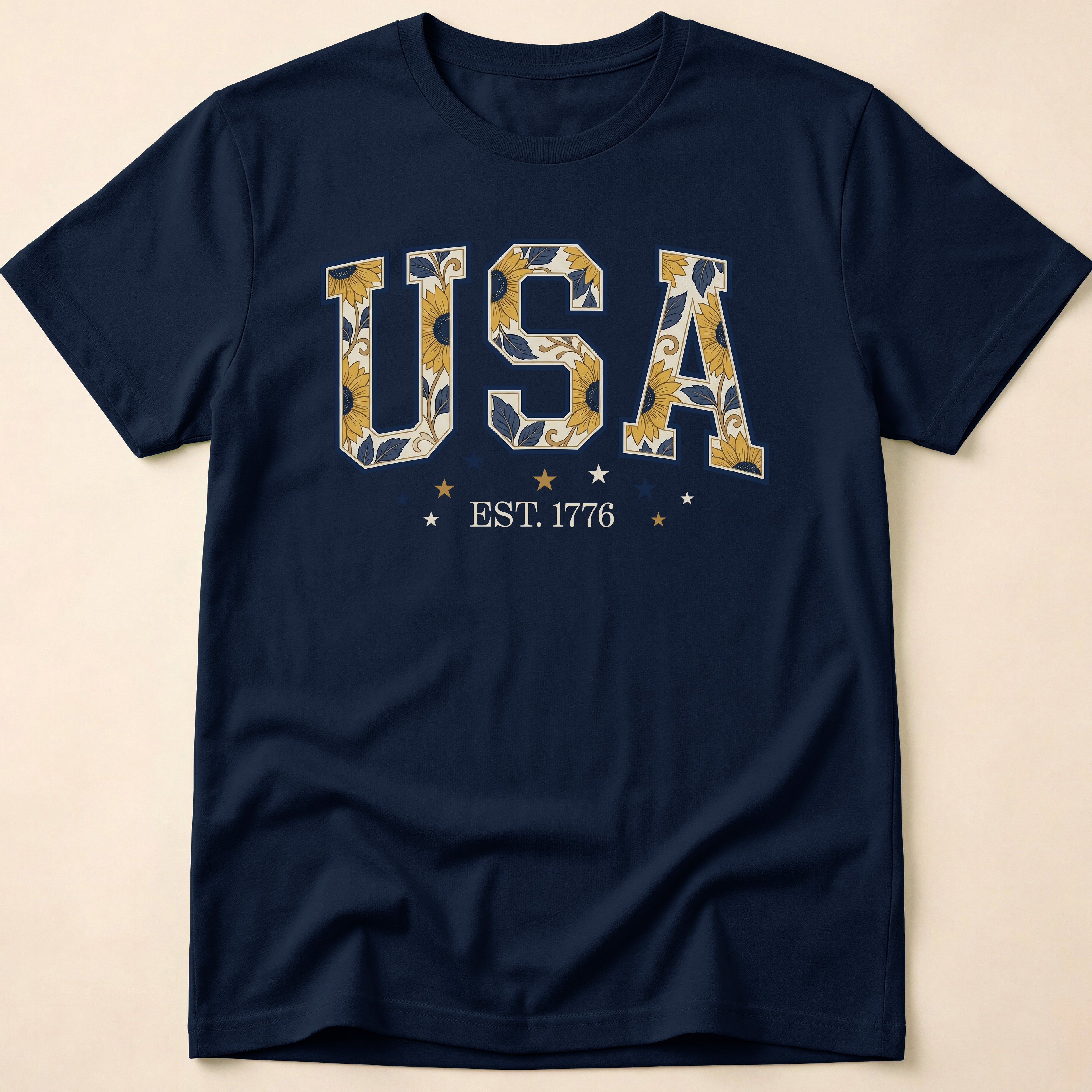 USA Sunflower Est 1776 Floral Boho T-Shirt