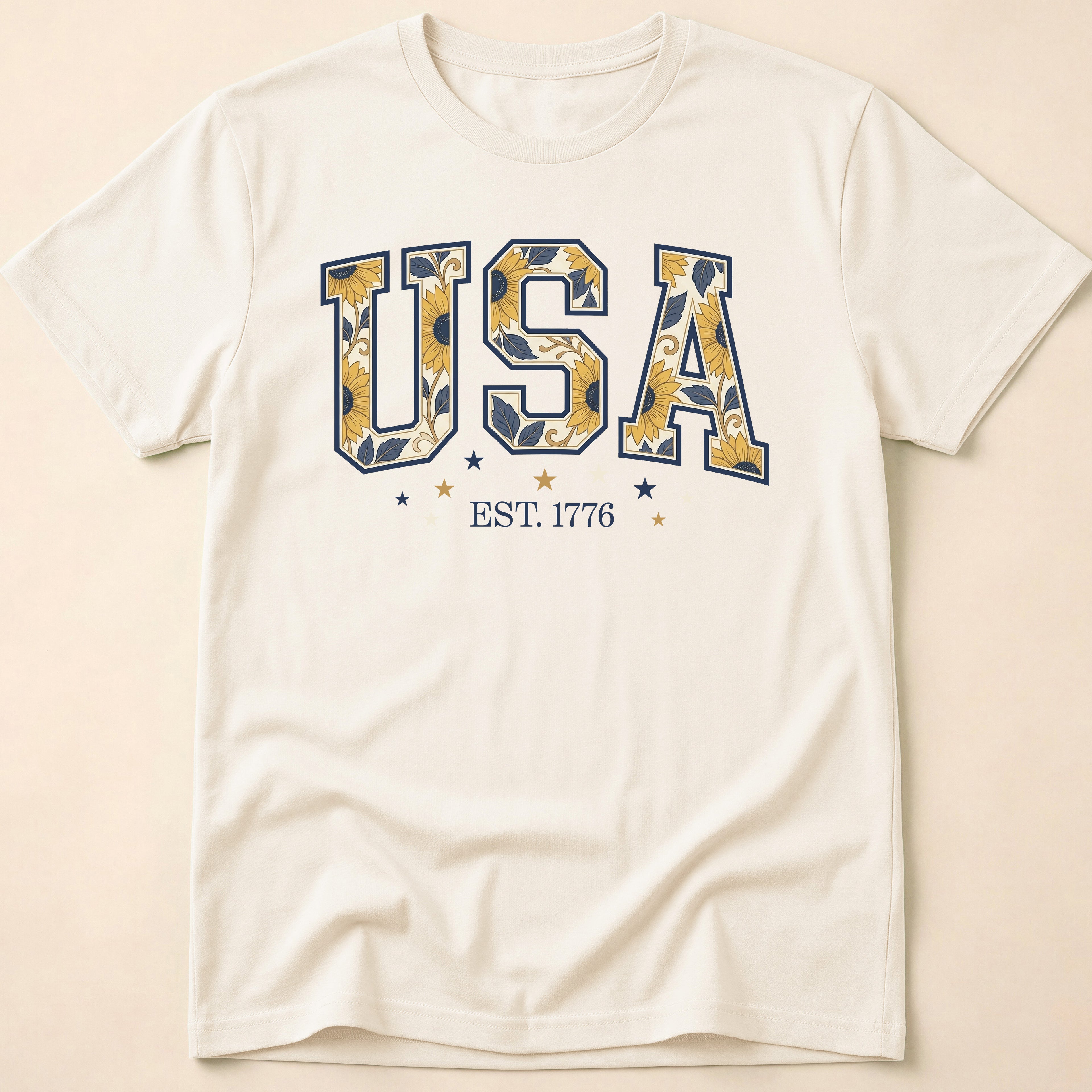 USA Sunflower Est 1776 Floral Boho T-Shirt