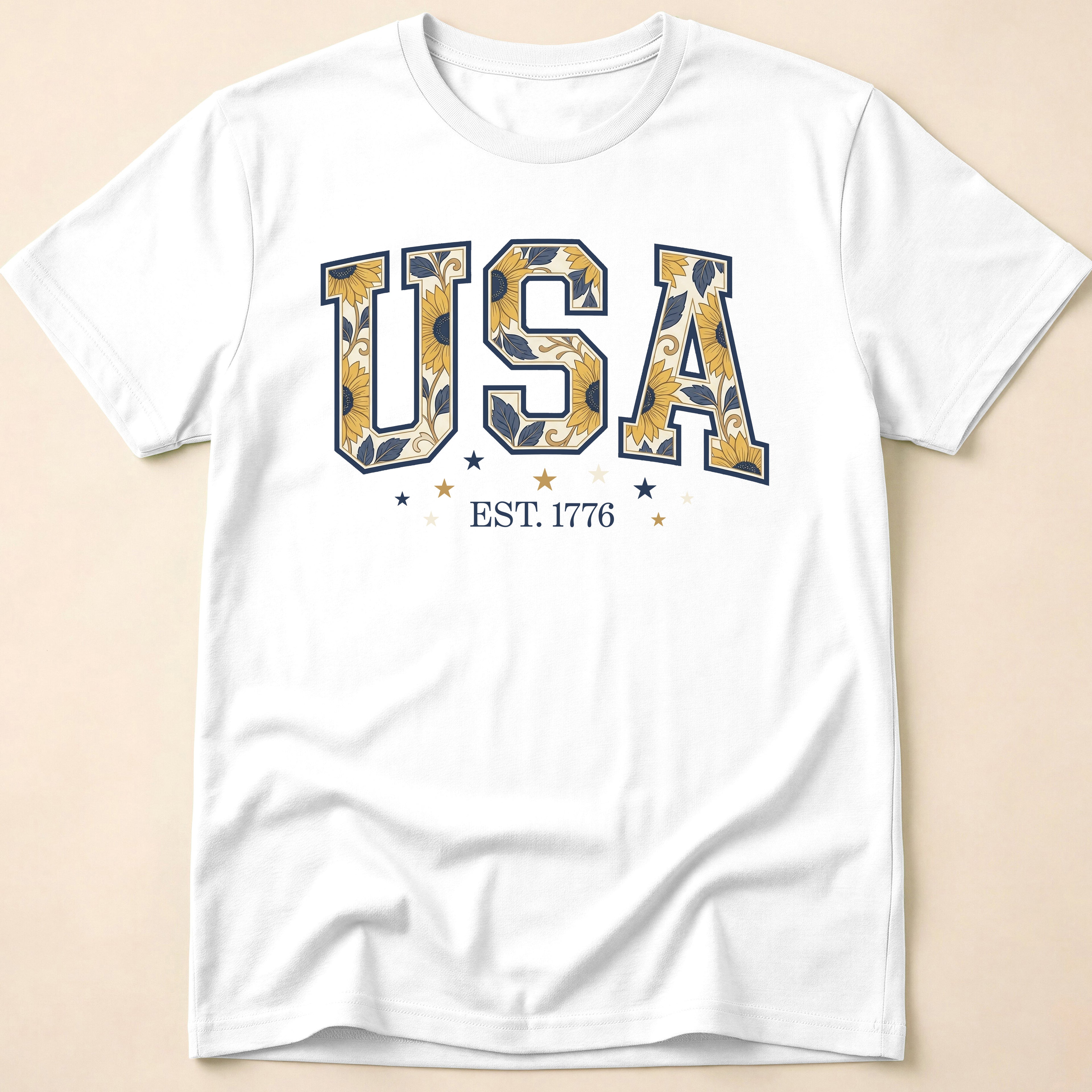 USA Sunflower Est 1776 Floral Boho T-Shirt
