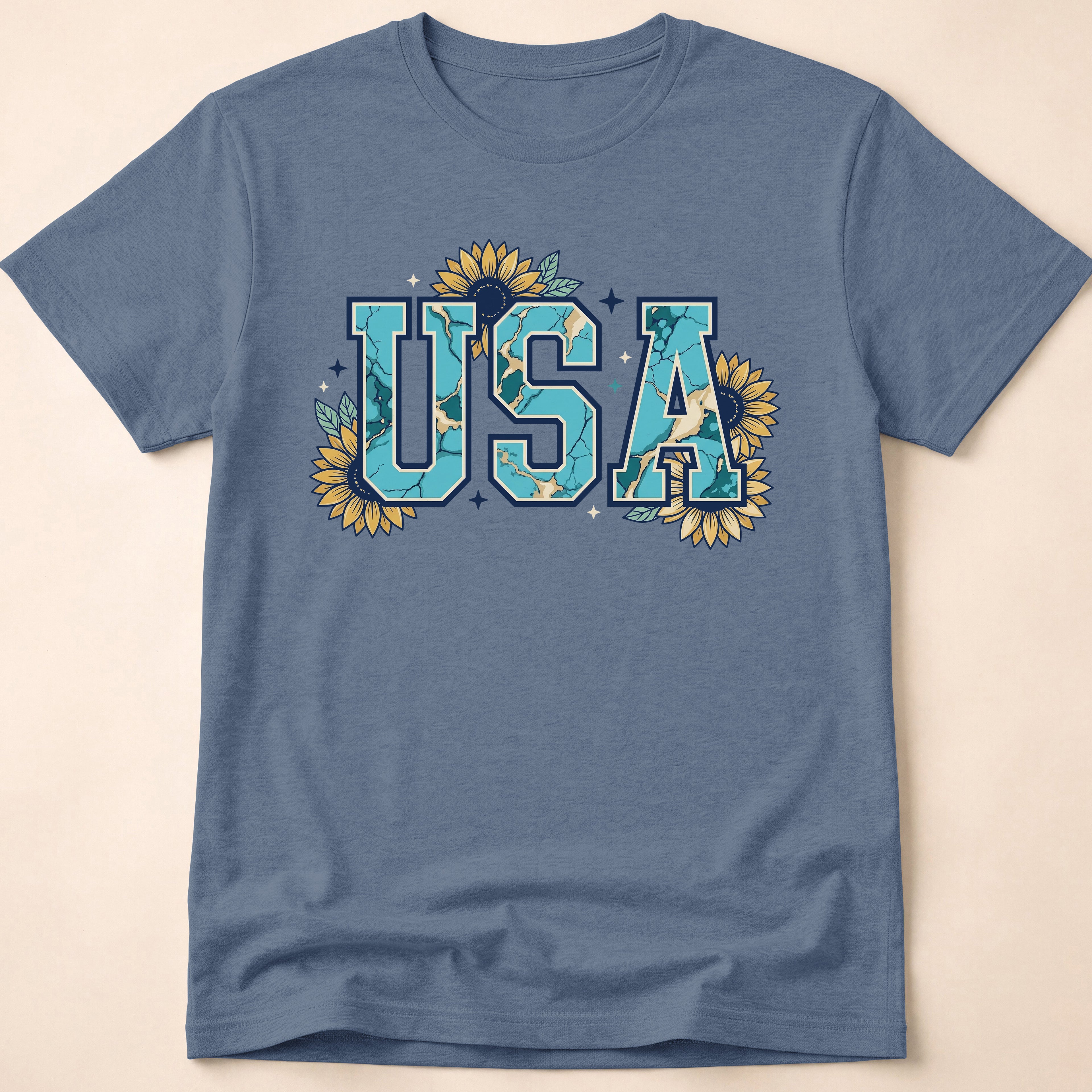 Boho Turquoise USA Sunflower Western T-Shirt