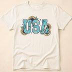 Boho Turquoise USA Sunflower Western T-Shirt