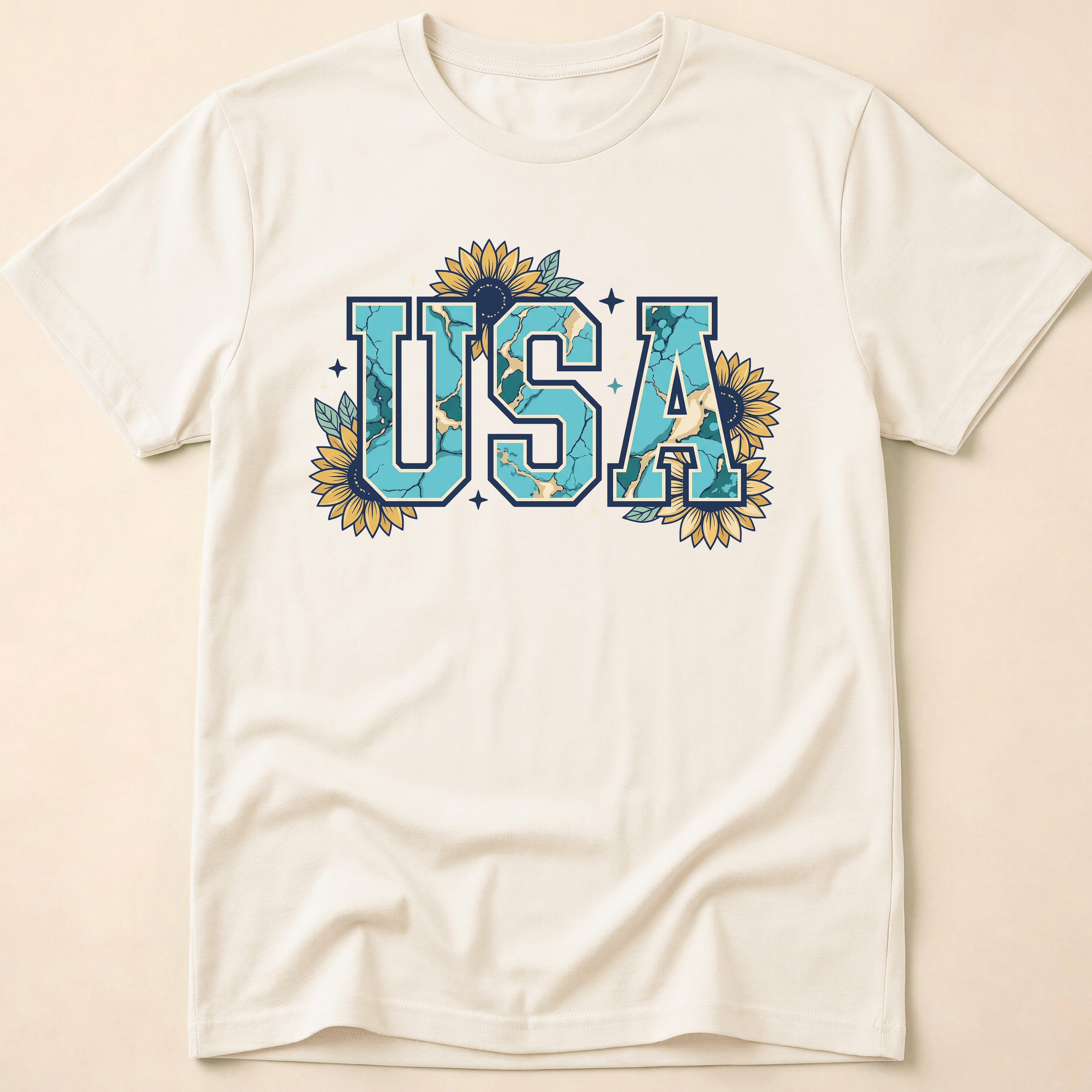 Boho Turquoise USA Sunflower Western T-Shirt