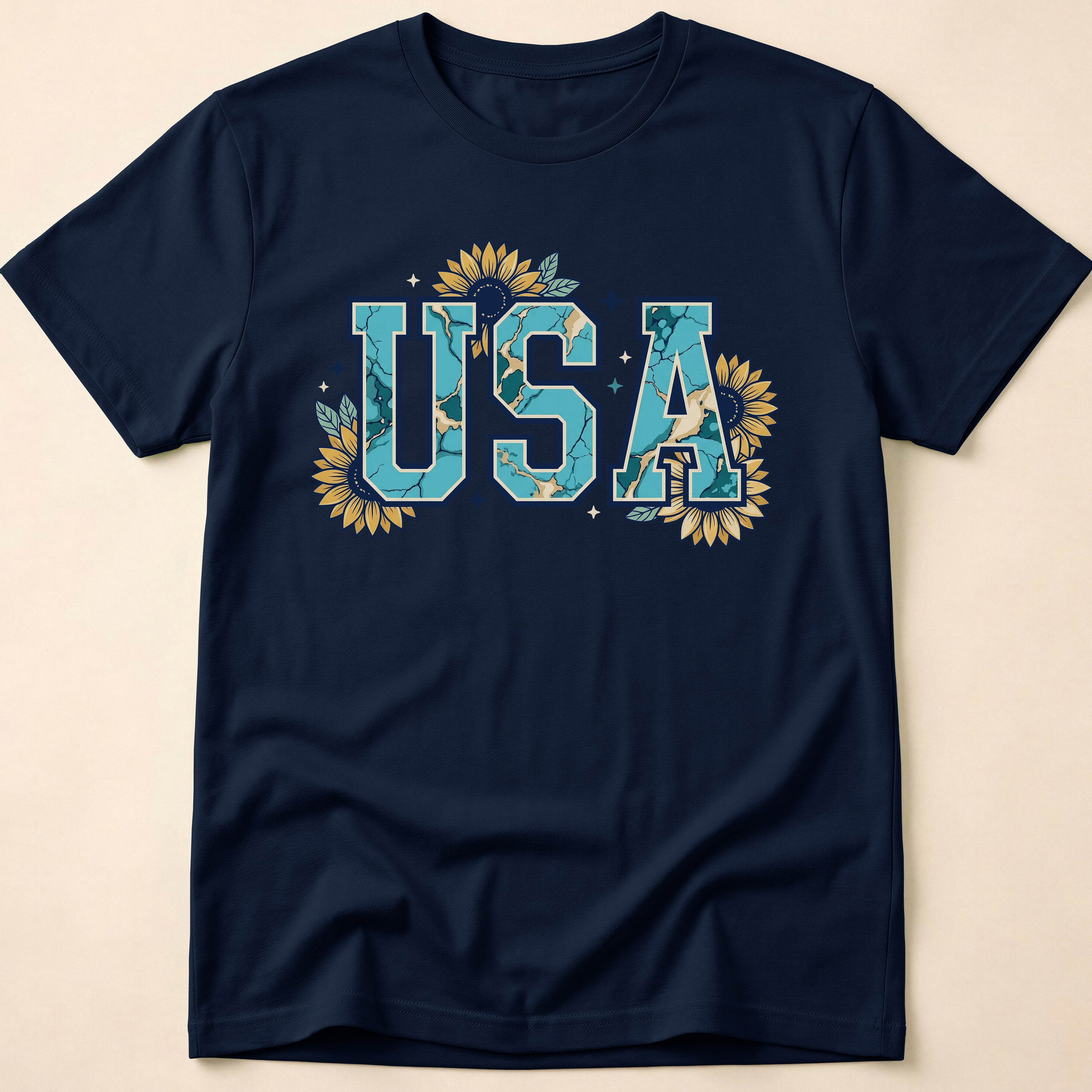 Boho Turquoise USA Sunflower Western T-Shirt