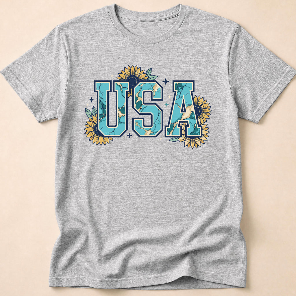 Boho Turquoise USA Sunflower Western T-Shirt