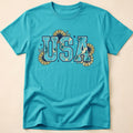Boho Turquoise USA Sunflower Western T-Shirt