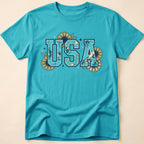 Boho Turquoise USA Sunflower Western T-Shirt