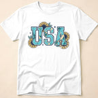 Boho Turquoise USA Sunflower Western T-Shirt