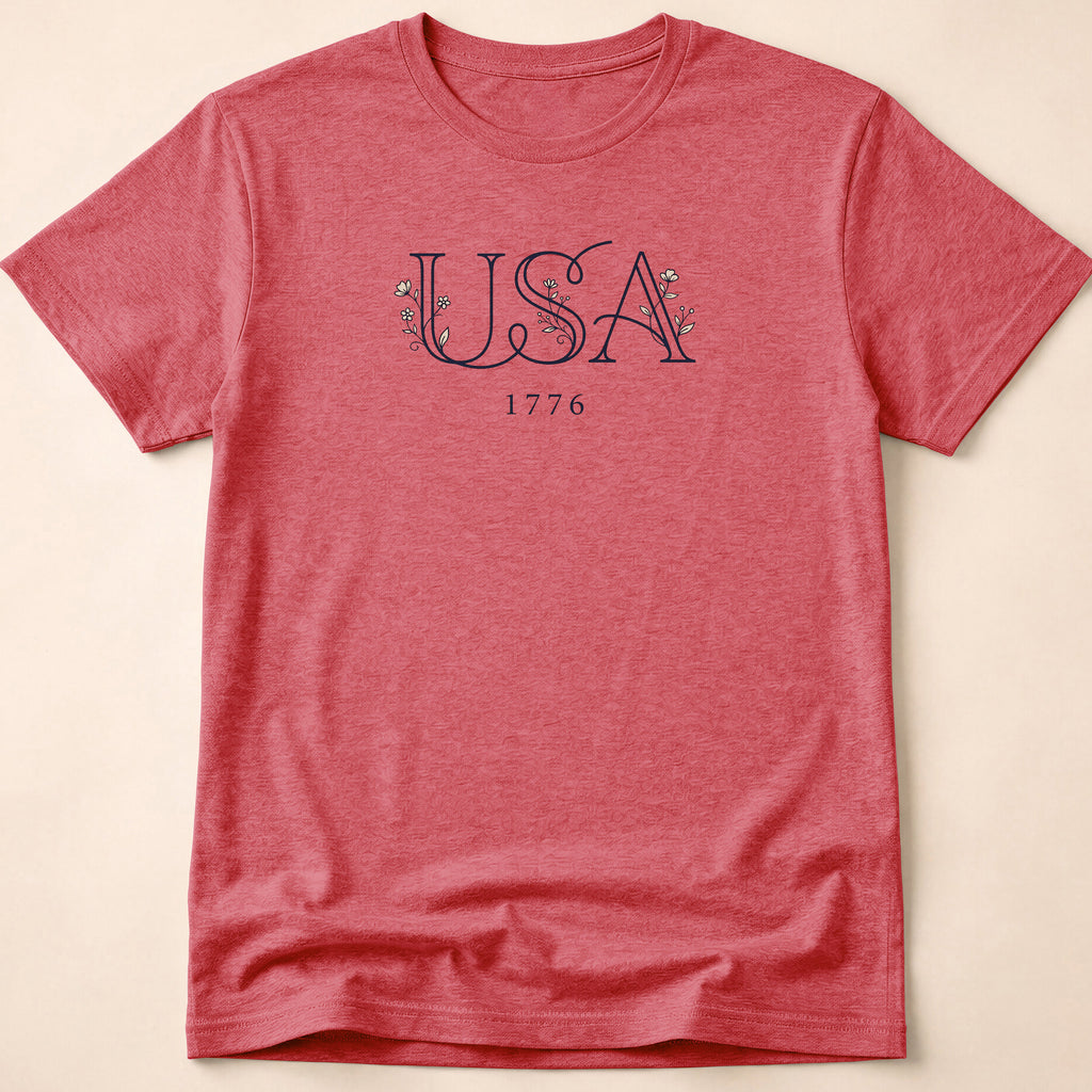 Elegant Subtle USA Floral Line Art 1776 T-Shirt