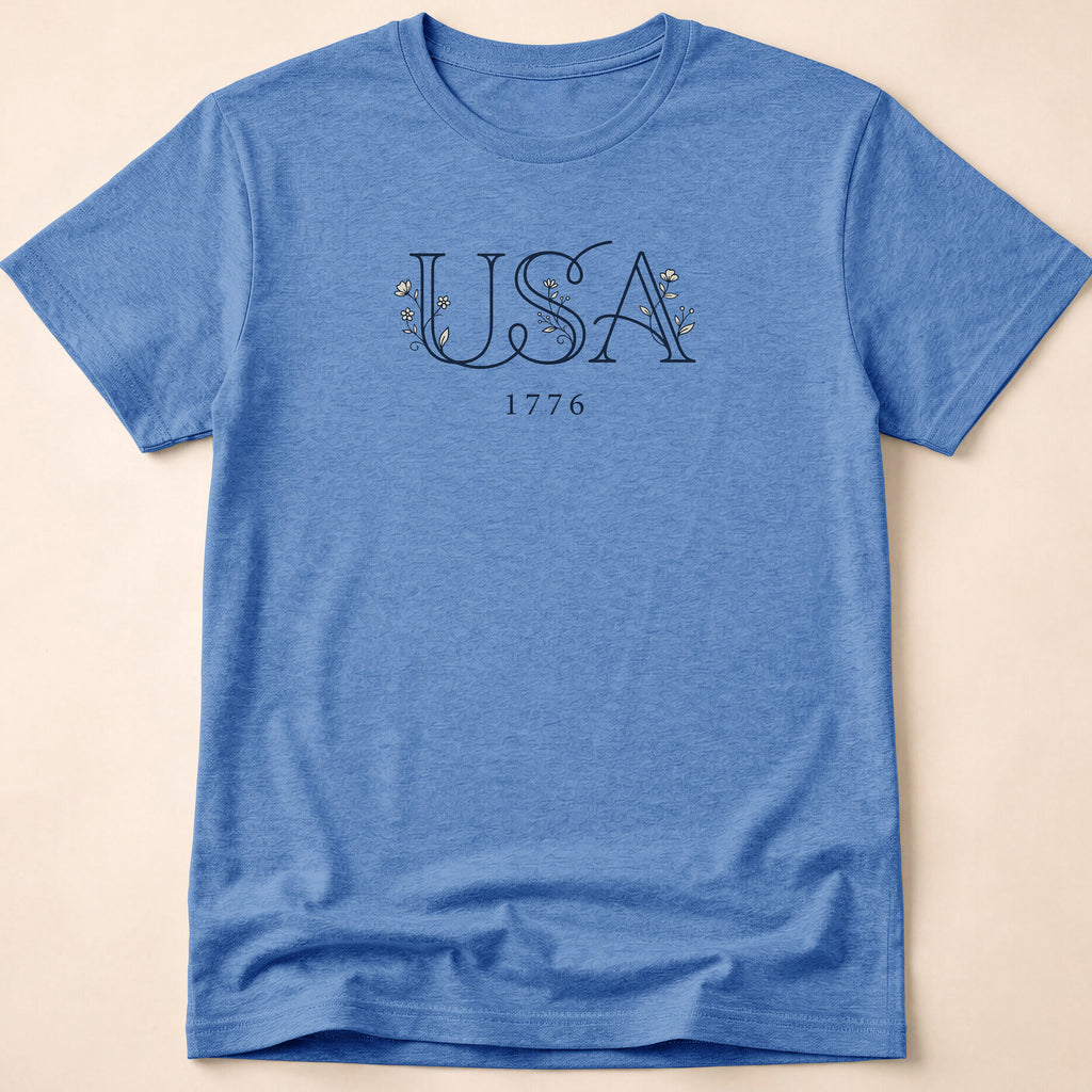Elegant Subtle USA Floral Line Art 1776 T-Shirt