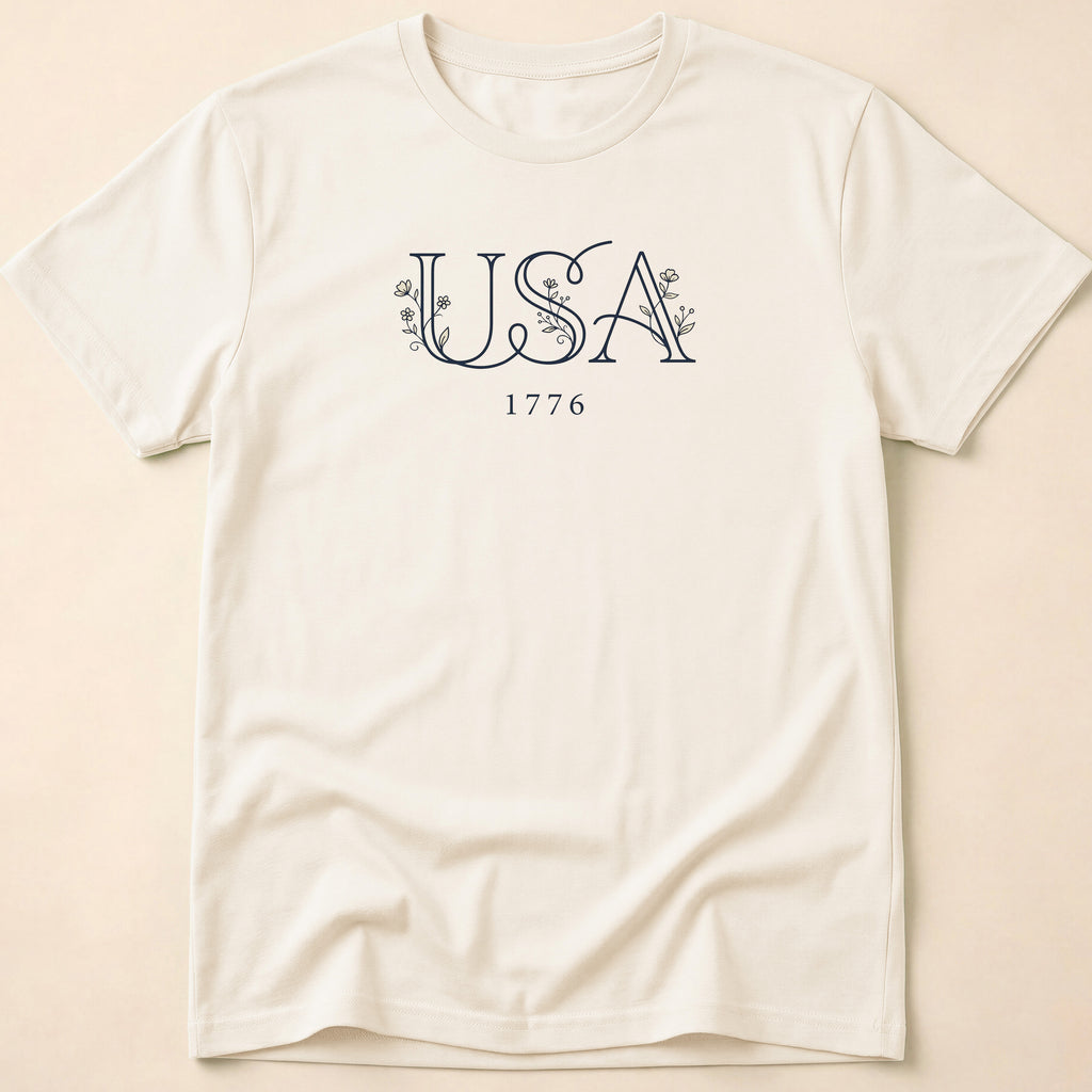 Elegant Subtle USA Floral Line Art 1776 T-Shirt