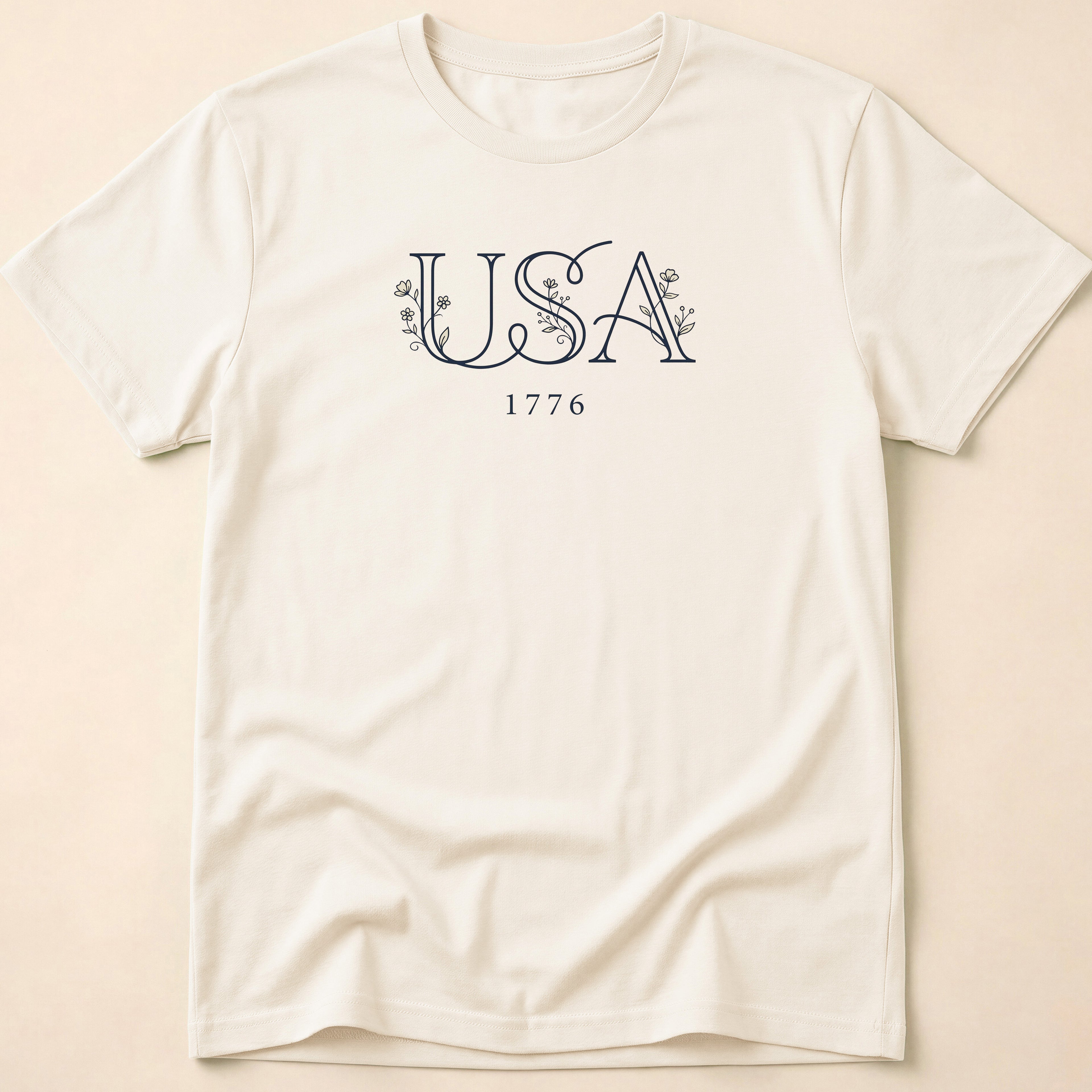 Elegant Subtle USA Floral Line Art 1776 T-Shirt