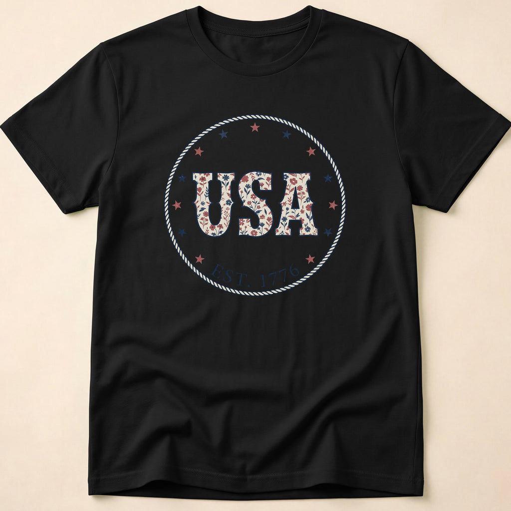 Country Floral USA Est 1776 Rope T-Shirt