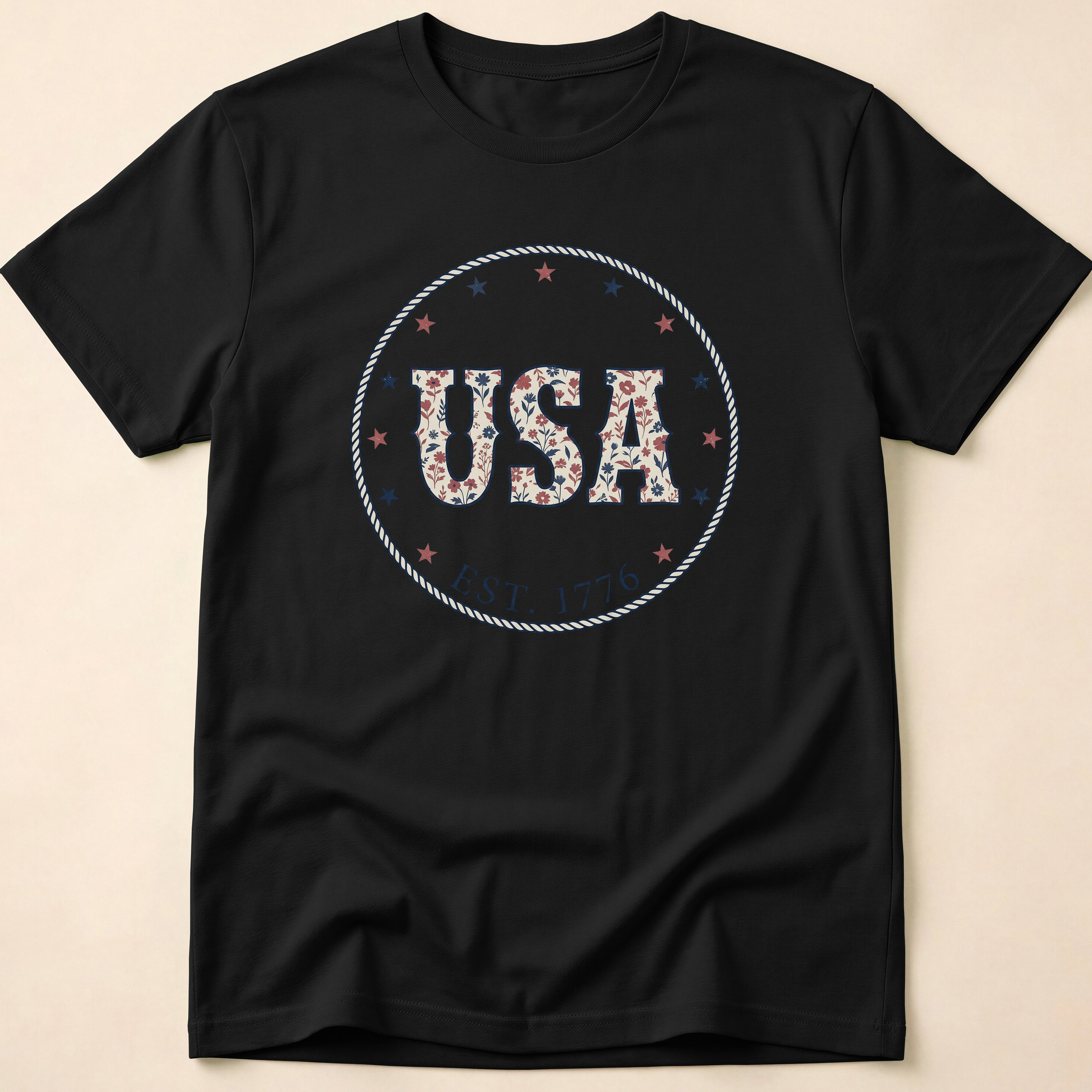 Country Floral USA Est 1776 Rope T-Shirt