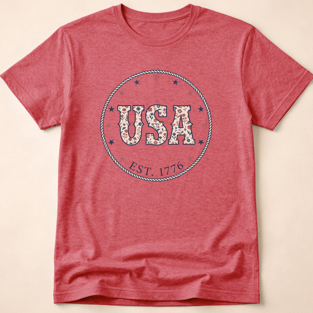 Country Floral USA Est 1776 Rope T-Shirt