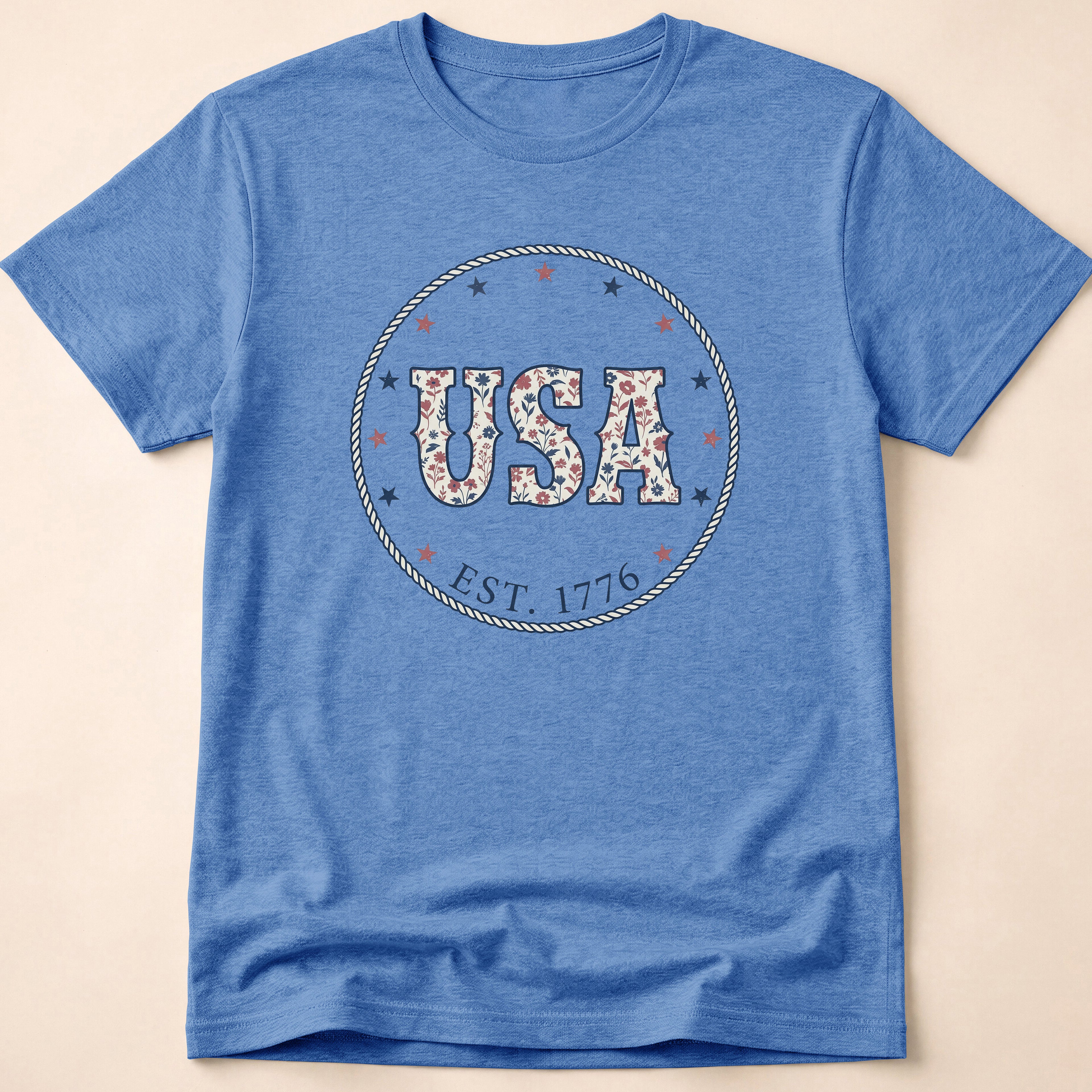Country Floral USA Est 1776 Rope T-Shirt
