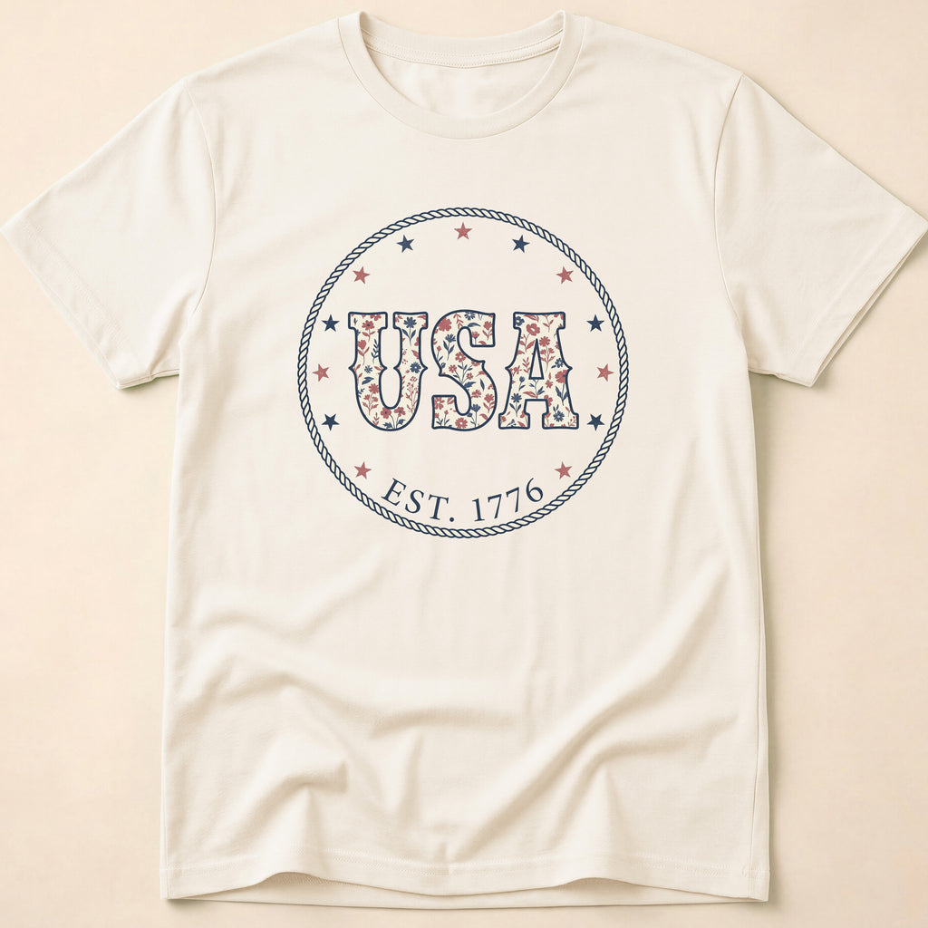 Country Floral USA Est 1776 Rope T-Shirt