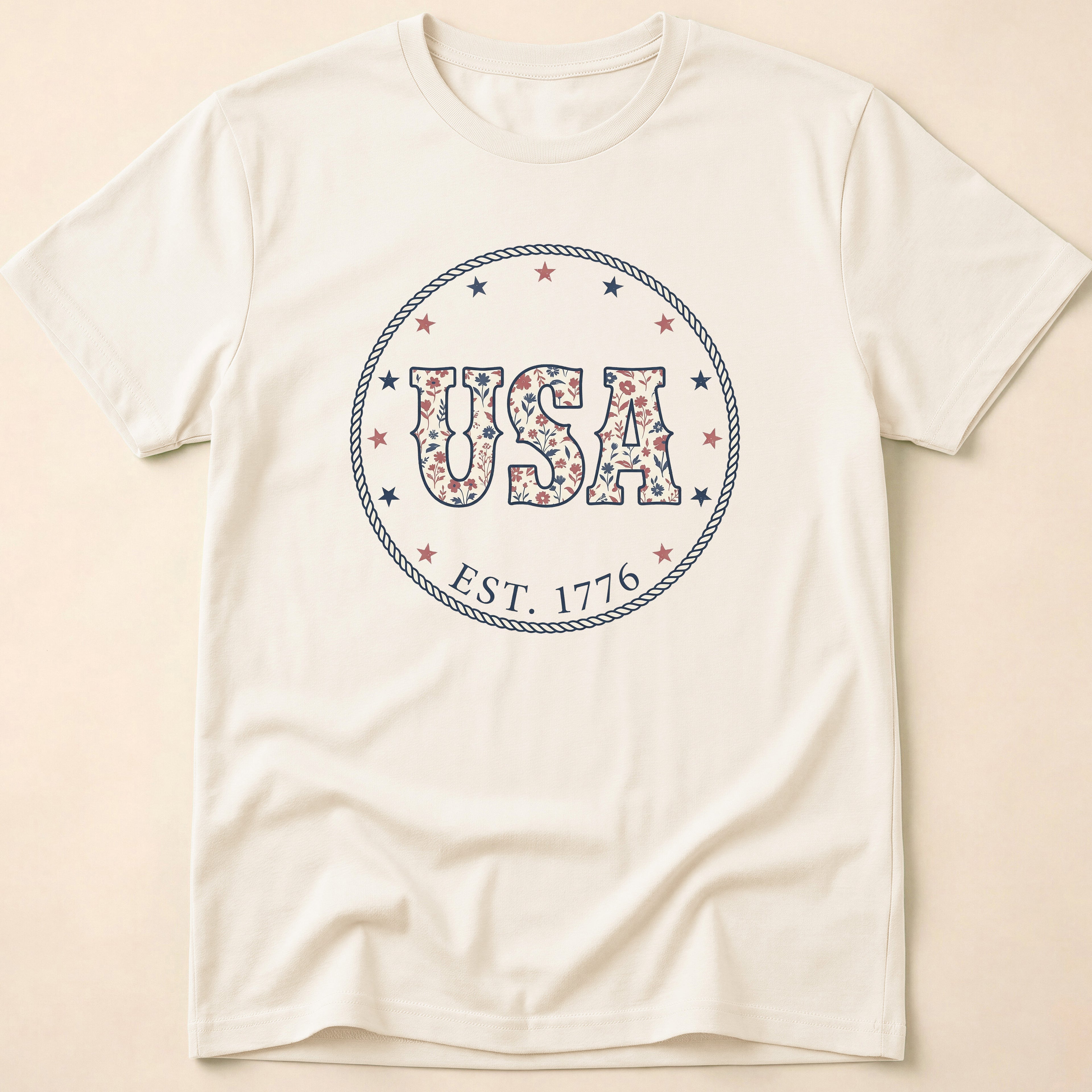 Country Floral USA Est 1776 Rope T-Shirt