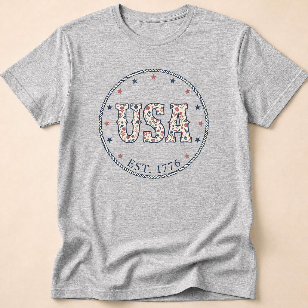 Country Floral USA Est 1776 Rope T-Shirt