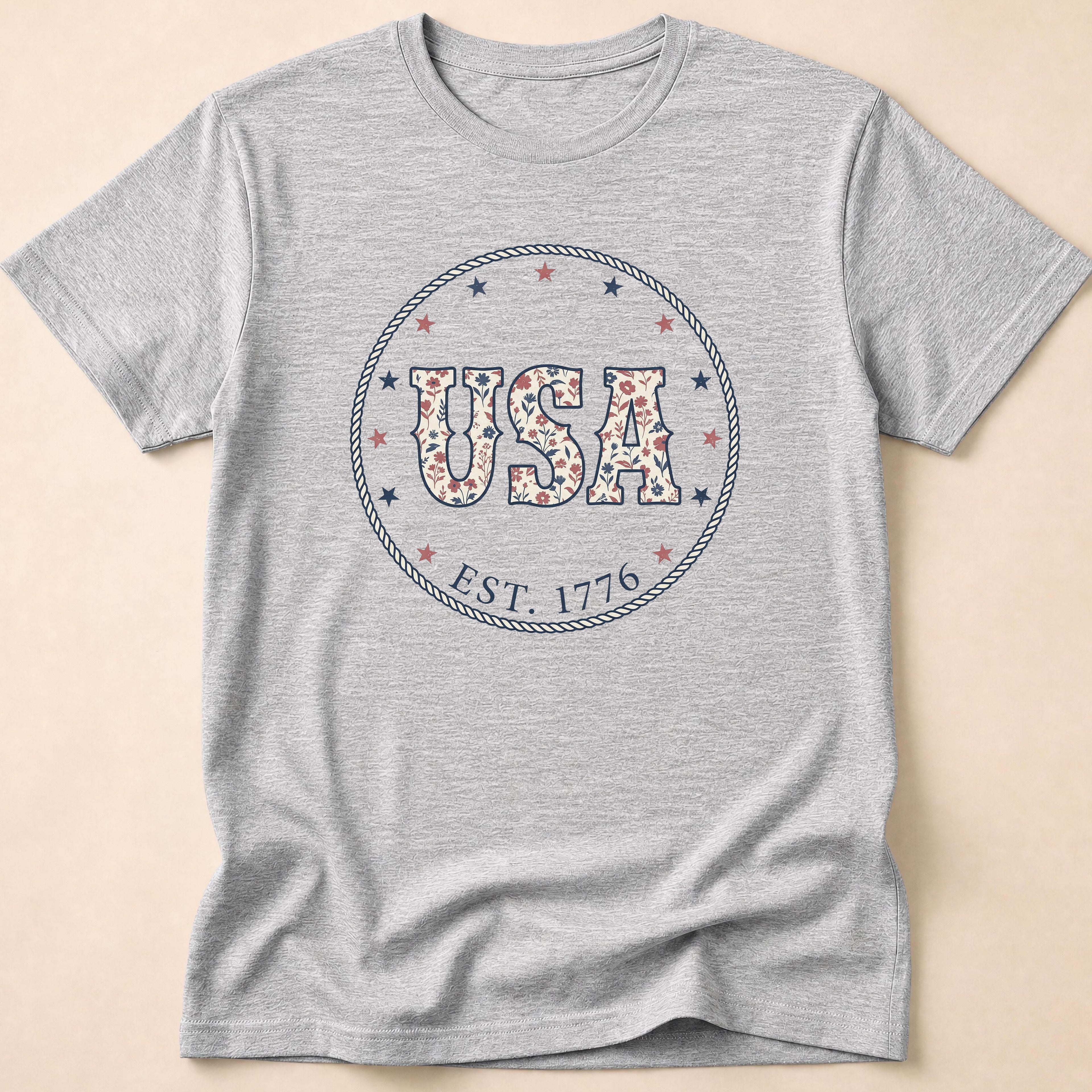 Country Floral USA Est 1776 Rope T-Shirt