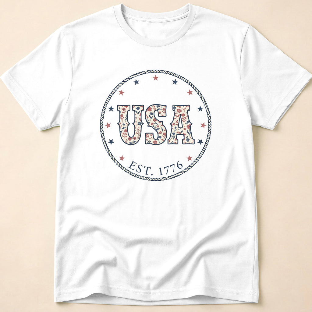 Country Floral USA Est 1776 Rope T-Shirt