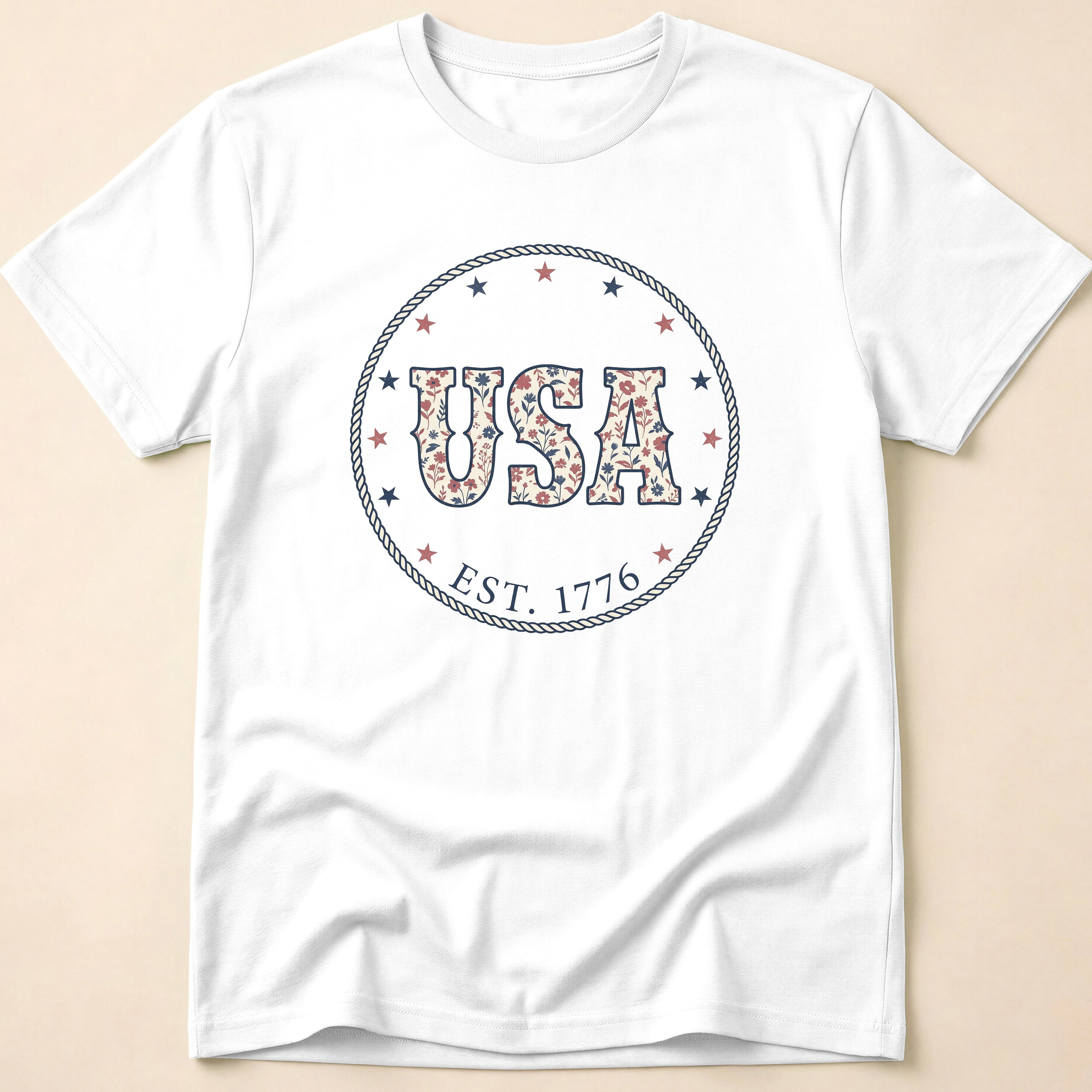 Country Floral USA Est 1776 Rope T-Shirt