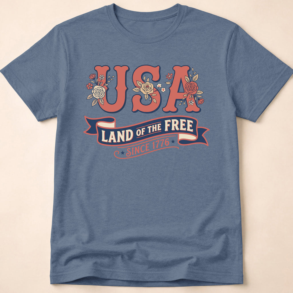 Retro Floral USA Land Of The Free T-Shirt
