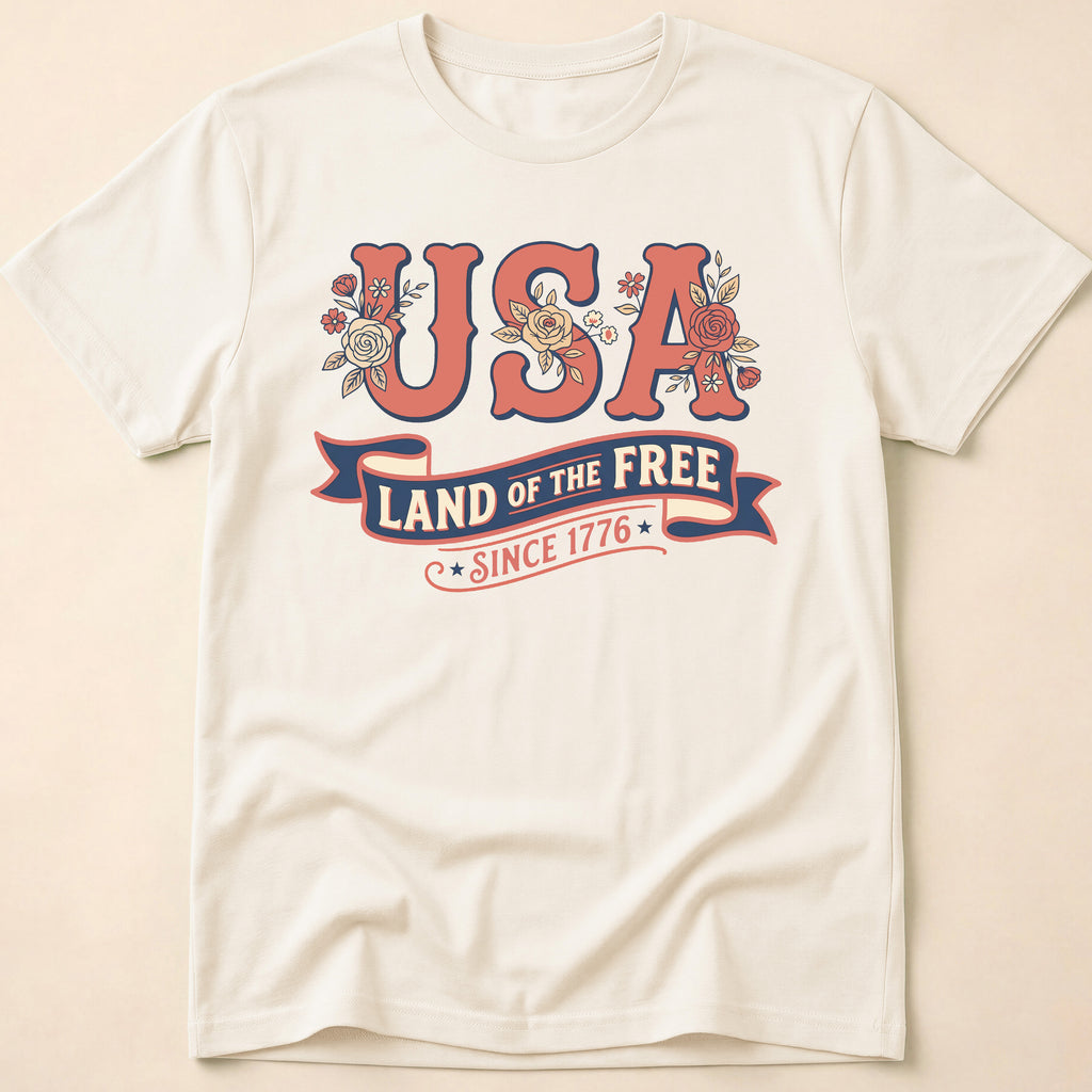 Retro Floral USA Land Of The Free T-Shirt