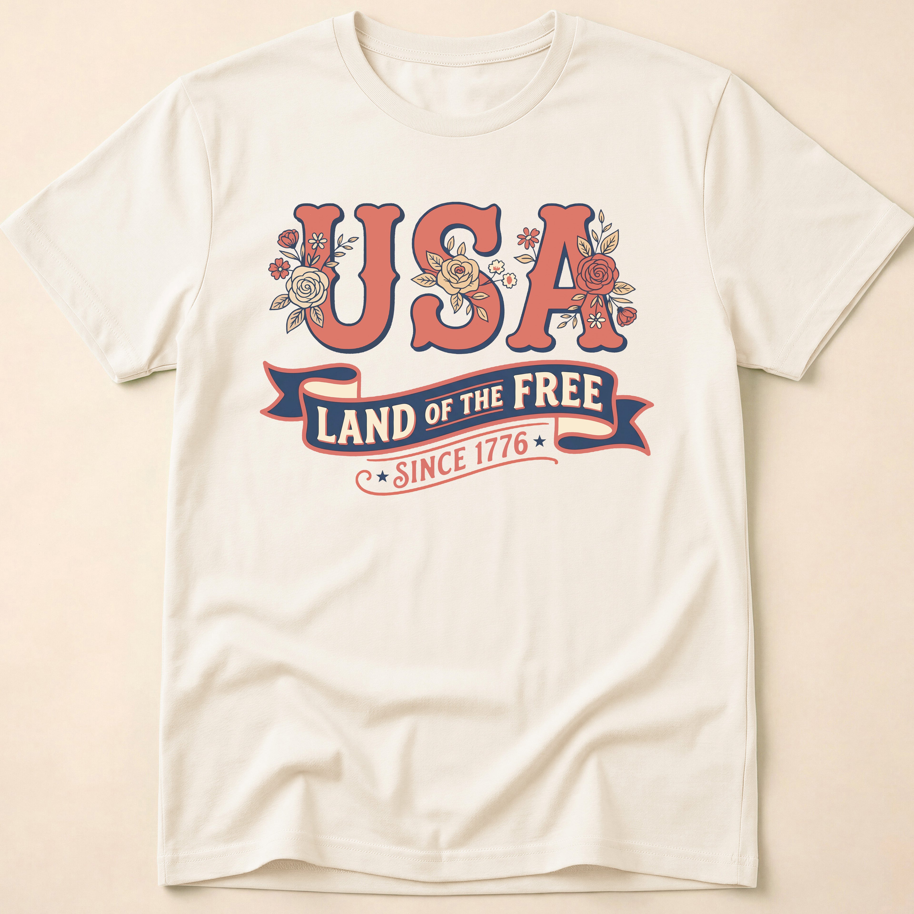 Retro Floral USA Land Of The Free T-Shirt