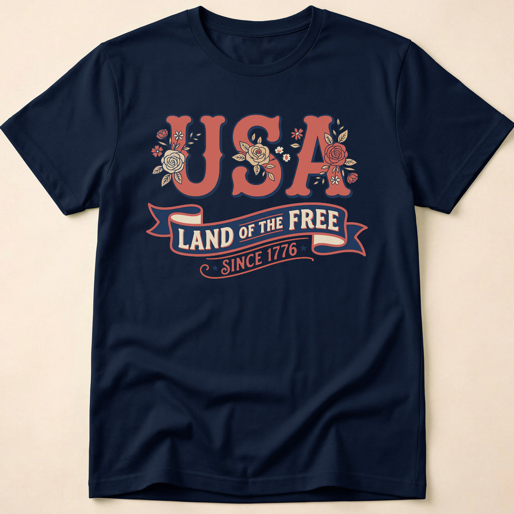 Retro Floral USA Land Of The Free T-Shirt