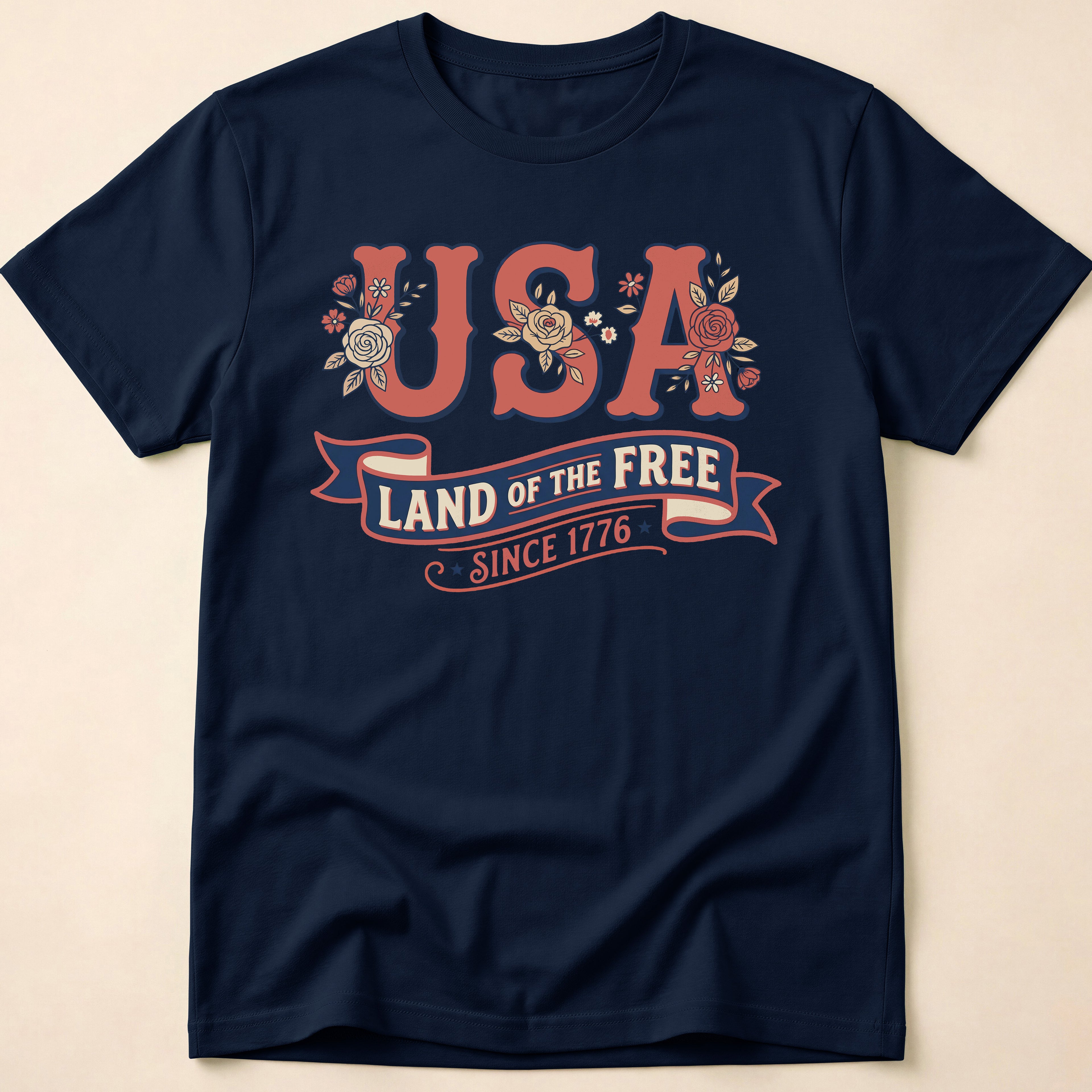Retro Floral USA Land Of The Free T-Shirt