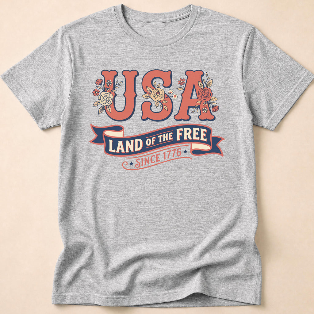 Retro Floral USA Land Of The Free T-Shirt