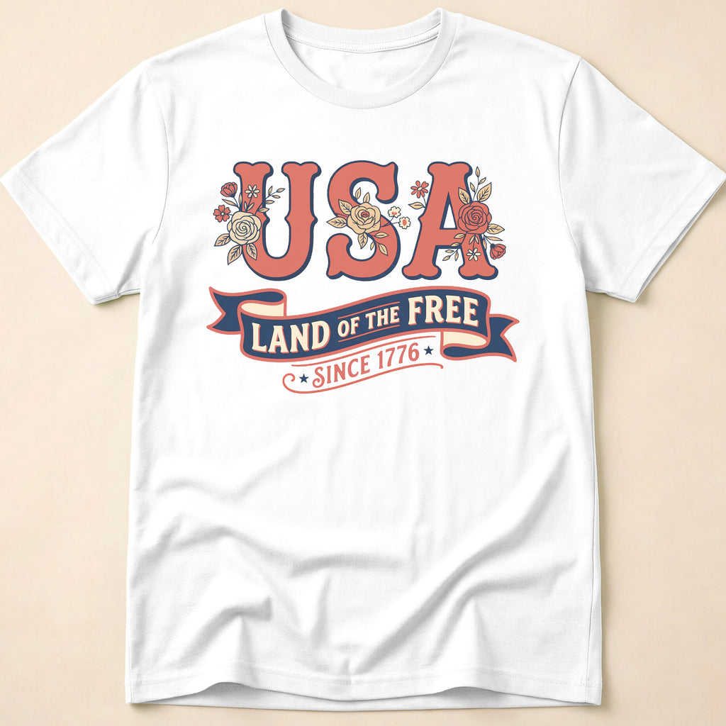Retro Floral USA Land Of The Free T-Shirt